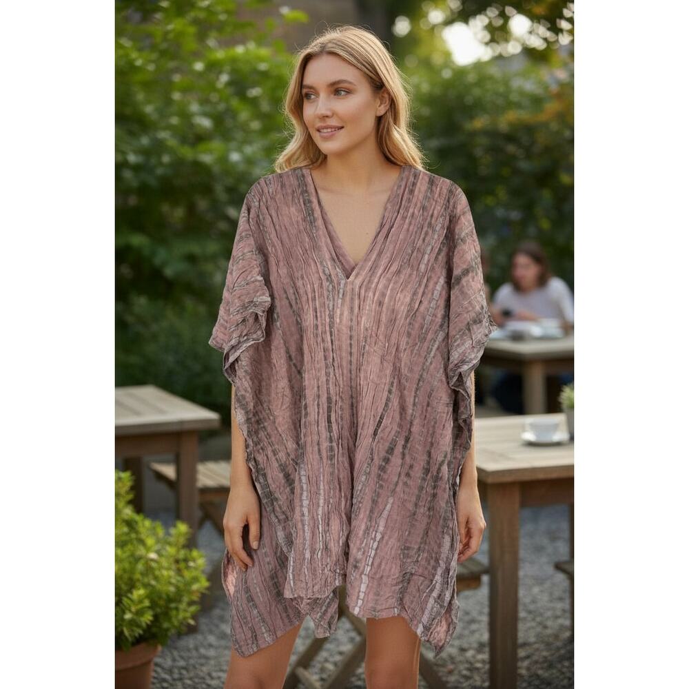 2/$30 ISLAND PLANET Tunic Top / Mini Cover Up Pink Purple Tie Dye Print Size M